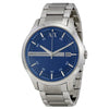 Armani Exchange blue textured dial silver stainless steel men's watch with date window