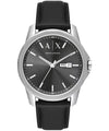 Armani Exchange Banks AX1735 men's watch with black dial, silver case and black leather strap