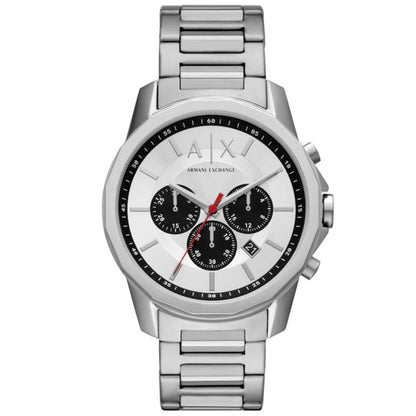 Armani Exchange Banks AX1742 silver chronograph watch with white dial and black subdials
