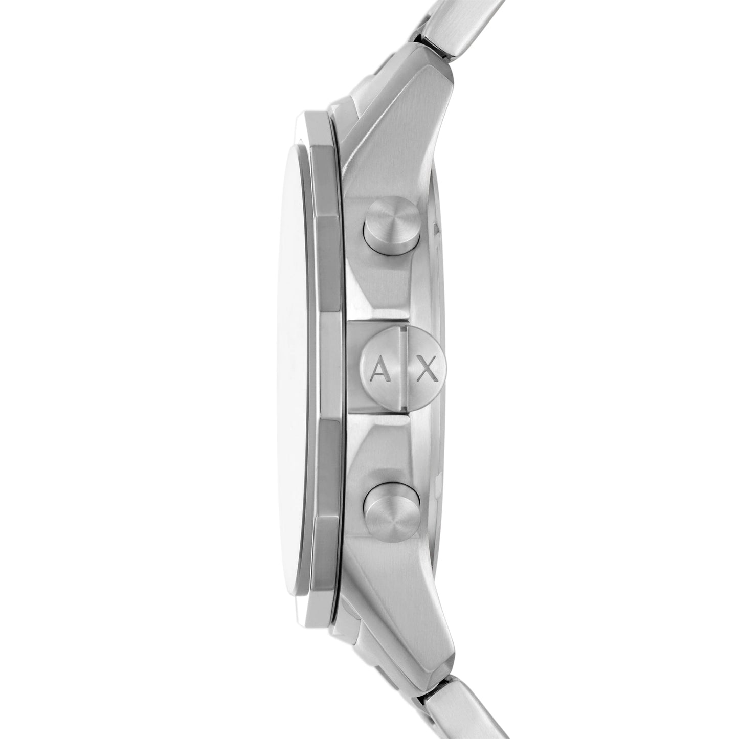 Side profile of Armani Exchange Banks AX1742 watch showing case thickness and pushers