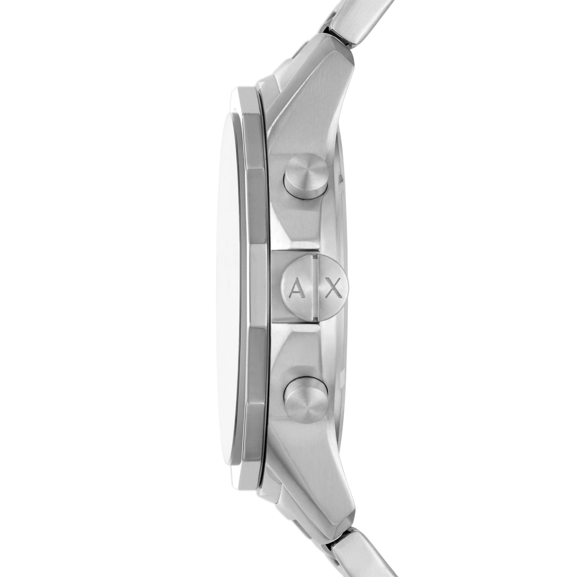 Side profile of Armani Exchange Banks AX1742 watch showing case thickness and pushers