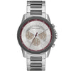 Armani Exchange Banks chronograph gray dial watch with tan subdials and burgundy bezel