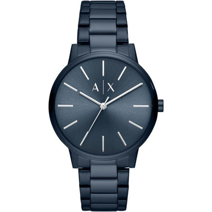 Armani Exchange Cayde AX2702 blue stainless steel analog quartz men's watch with minimalist dial