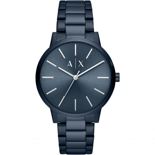 Armani Exchange Cayde AX2702 blue stainless steel analog quartz men's watch with minimalist dial