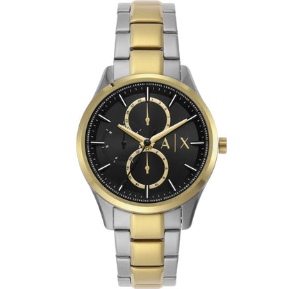 Armani Exchange Dante multifunction watch with black dial and two-tone gold and silver stainless steel bracelet