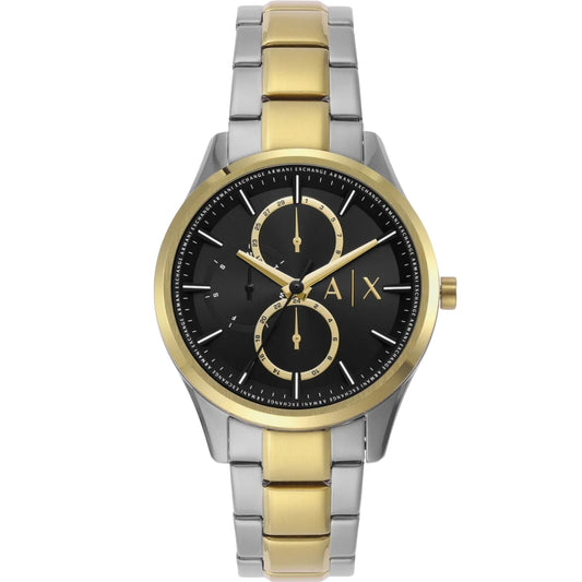 Armani Exchange Dante multifunction watch with black dial and two-tone gold and silver stainless steel bracelet