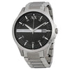 Armani Exchange Hampton black dial watch with silver stainless steel case and bracelet, date window visible