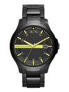 Armani Exchange Hampton AX2407 black dial watch with yellow hands and hour markers, date window