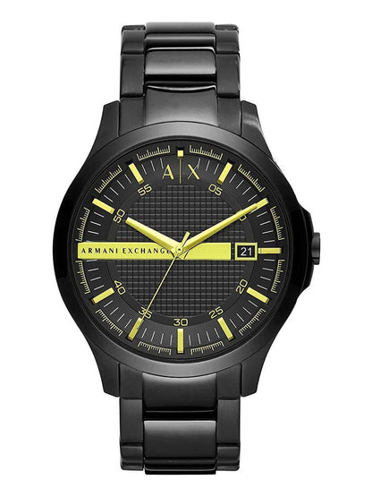 Armani Exchange Hampton AX2407 black dial watch with yellow hands and hour markers, date window