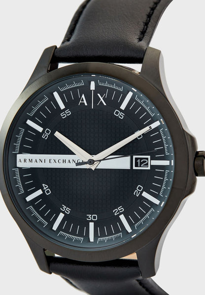 Armani Exchange AX2411 Hampton angled view showing blue dial and date window
