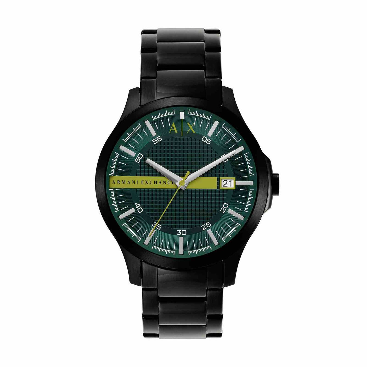Armani Exchange Hampton AX2450 watch with green dial and black steel bracelet front view