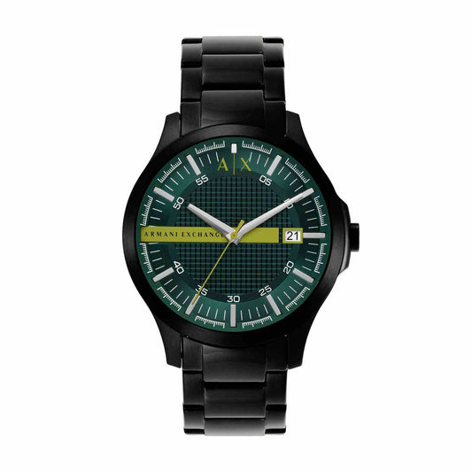 Armani Exchange Hampton AX2450 watch with green dial and black steel bracelet front view
