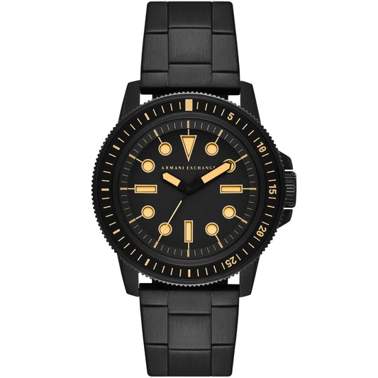Armani Exchange Leonardo AX1855 black-tone men's watch with black dial and gold hour markers