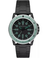 Armani Exchange Leonardo AX1858 black watch with teal bezel and teal luminous markers on dial