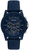 Armani Exchange Outerbanks blue chronograph watch with blue dial and silicone strap