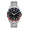 Armani Exchange Spencer men's watch with black dial, silver-tone bracelet, blue and red bezel