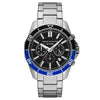 Armani Exchange Spencer AX7166 chronograph watch with black dial, blue bezel, and silver case