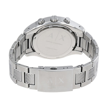 Armani Exchange The Driver watch caseback showing stainless steel with engravings