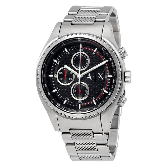 Armani Exchange The Driver chronograph men's watch with black dial and stainless steel bracelet