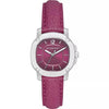 Burberry The Britain watch with brushed silver case, magenta pink dial, and pink leather strap
