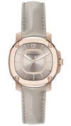 Burberry The Britain rose gold watch with storm grey dial and grey leather strap