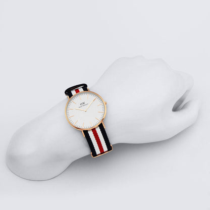 Canterbury 40mm gold watch on wrist displayed on white hand form