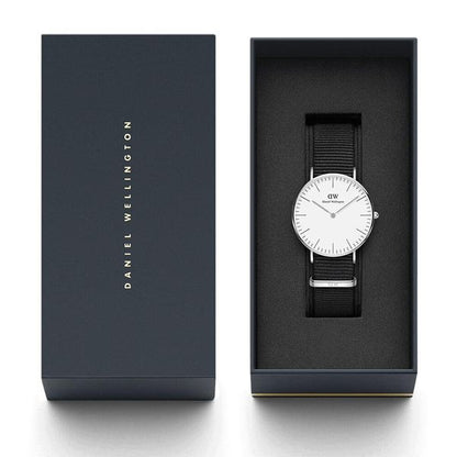 Daniel Wellington Classic Cornwall watch with packaging and owner's guide