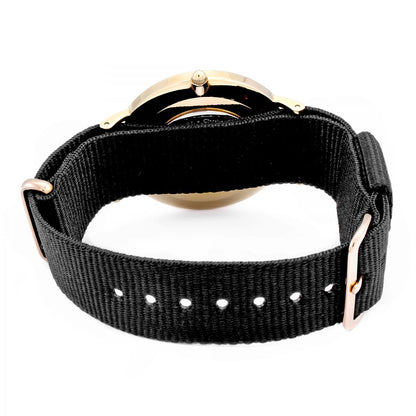 Daniel Wellington Classic Cornwall 36mm watch caseback and strap detail with rose gold accents