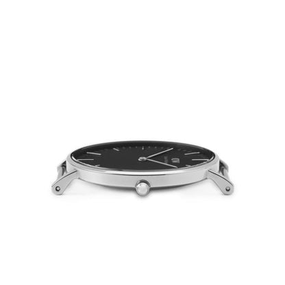Daniel Wellington Cornwall 36mm watch caseback showing dial and silver lugs