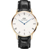 Daniel Wellington Dapper Reading 38mm gold watch with white dial and black leather strap