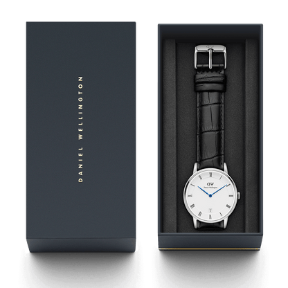 Daniel Wellington Dapper Reading watch in branded box with owner's guide and black strap
