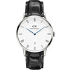 Daniel Wellington Dapper Reading 38mm silver watch with white dial and black leather strap