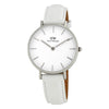 Daniel Wellington Petite Bondi 32mm women's silver watch with white dial and white leather strap