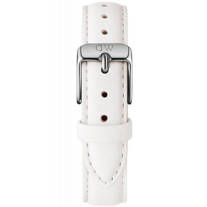 Daniel Wellington white genuine leather strap with silver buckle and DW branding detail