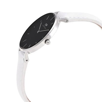 Daniel Wellington Petite Bondi watch side profile showing case and white leather strap