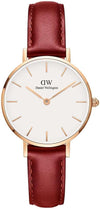Daniel Wellington Petite St. Mawes 32mm white dial rose gold watch with burgundy leather strap