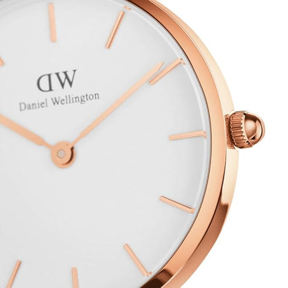 Side view showing rose gold case profile and crown details
