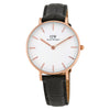 Daniel Wellington Reading 32mm gold women's watch with white dial and black leather strap