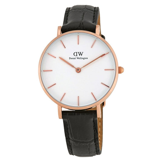 Daniel Wellington Reading 32mm gold women's watch with white dial and black leather strap