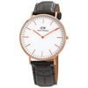 Daniel Wellington Reading 40mm gold watch with white dial and black leather strap