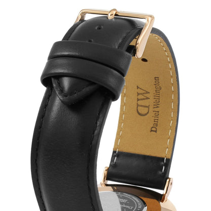 Daniel Wellington Sheffield black genuine leather strap with rose gold buckle and tan suede lining