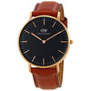 Daniel Wellington St Mawes 36mm gold watch with black dial and brown leather strap