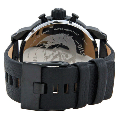 Diesel Big Daddy DZ7257 watch caseback showing water resistant marking and black leather strap