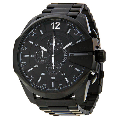 Diesel Mega Chief Chronograph all black men's watch with black dial and white hands