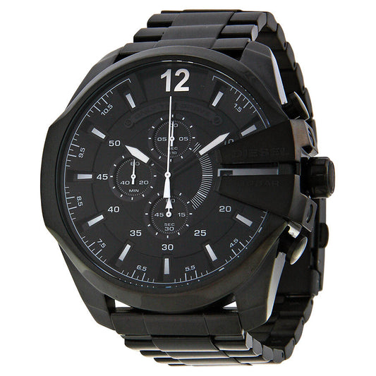Diesel Mega Chief Chronograph all black men's watch with black dial and white hands
