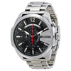 Diesel Mega Chief chronograph men's watch with black dial and silver stainless steel case