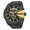 Diesel Mega Chief Chronograph black dial watch with gold chronograph hands and accents