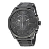 Diesel Mega Chief chronograph watch with black dial, stainless steel case and bracelet, displaying chronograph subdials
