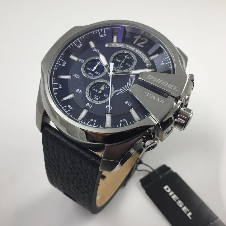 Diesel Mega Chief DZ4423 watch shown from side angle with chronograph pusher buttons visible