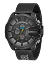 Diesel Mega Chief chronograph watch with black dial and mesh strap